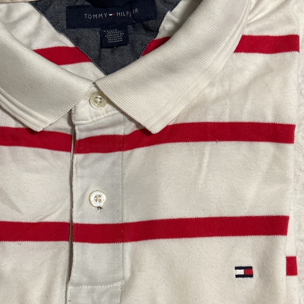 Tommy Hilfiger Men’s Polo shirt white/Red Striped-XXLG